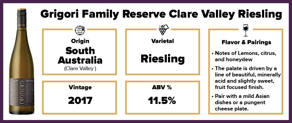 Grigori Family Reserve Clare Valley Riesling 2017