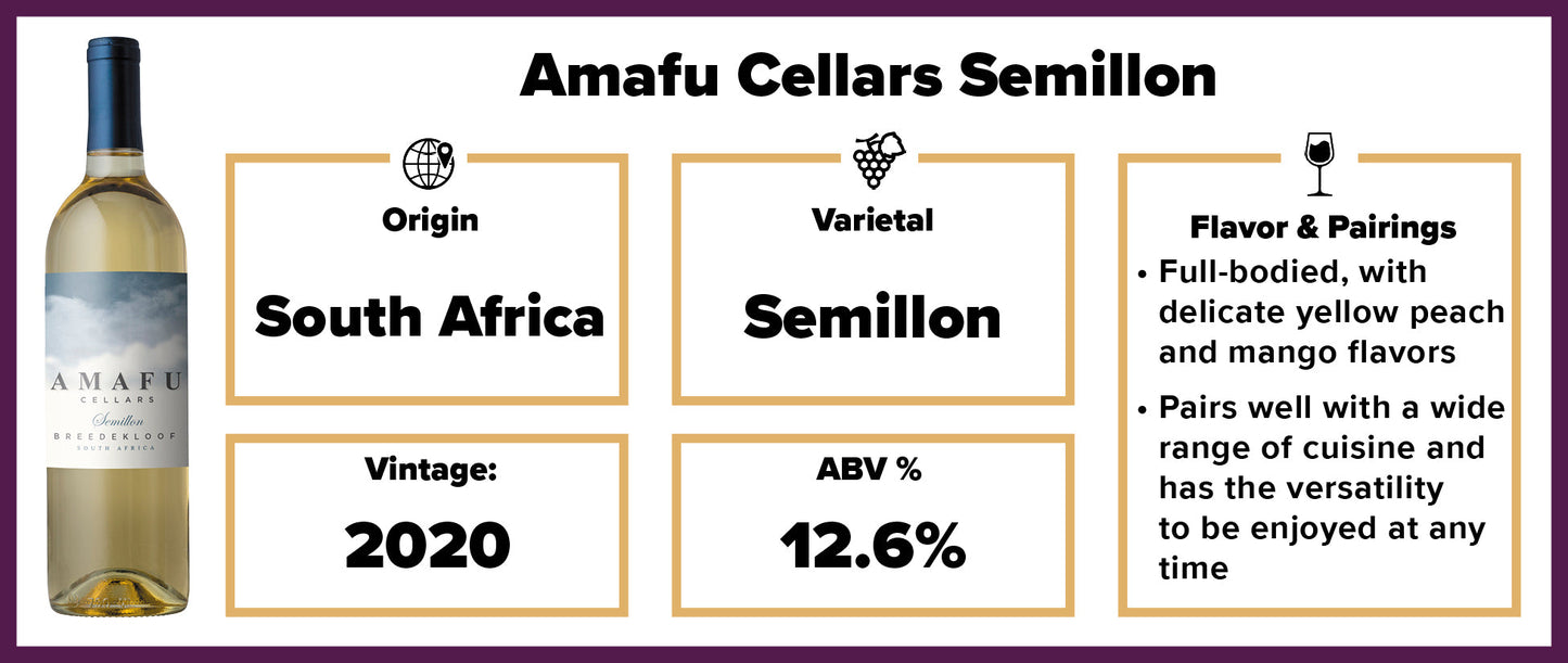 $5.99 Amafu Cellars Semillon Breedekloof South Africa 2020