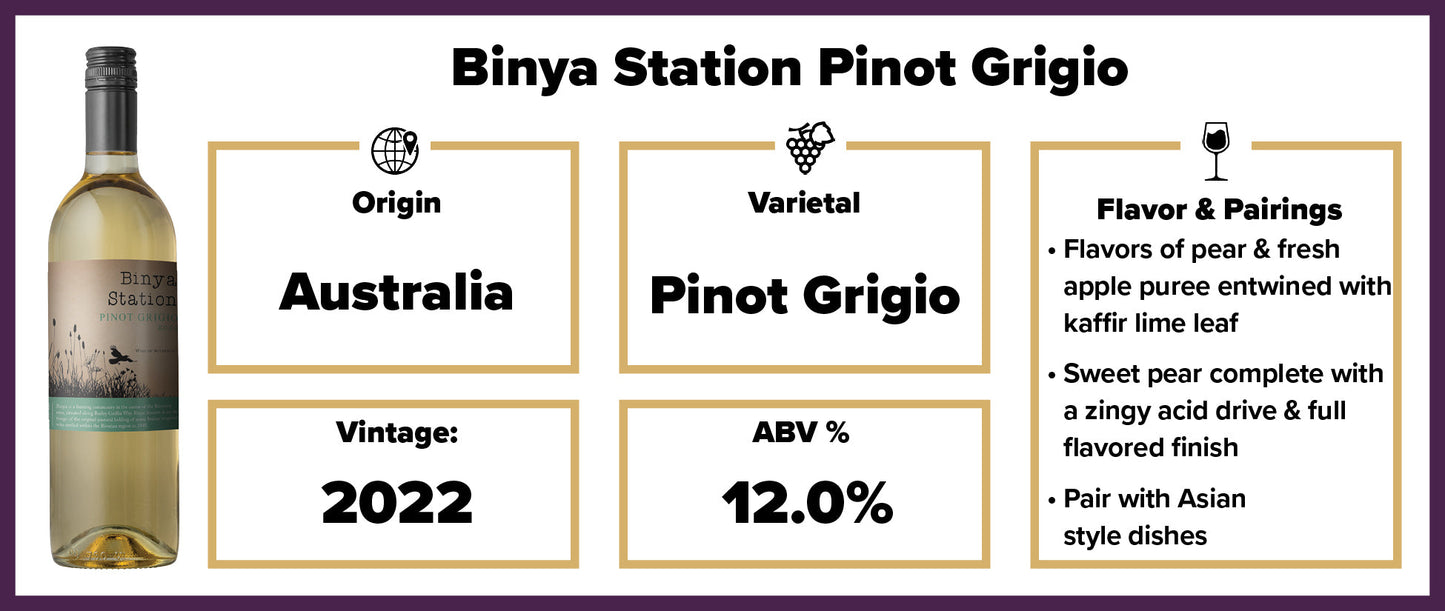 $5.99 Binya Station Pinot Grigio 2022