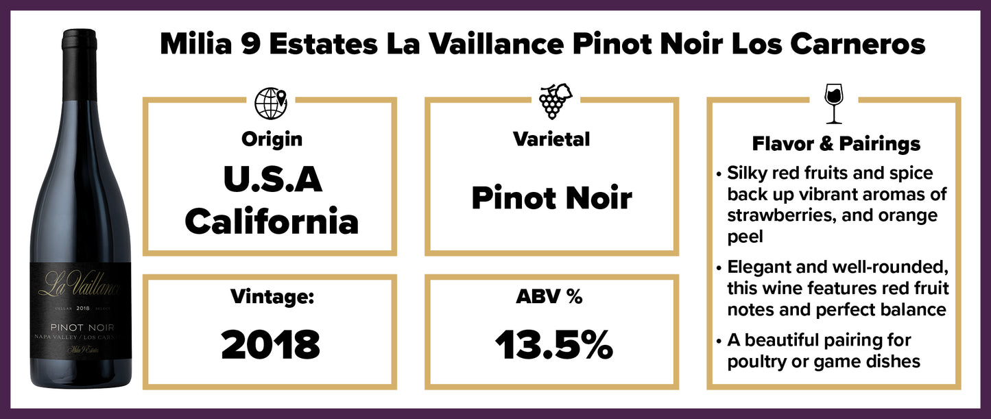 2018 Milia 9 Estates La Vaillance Pinot Noir Los Carneros